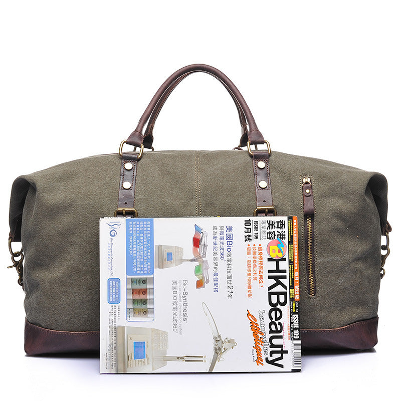 Explorer Canvas Genuine Leather Weekender Duffle bag - trendyful