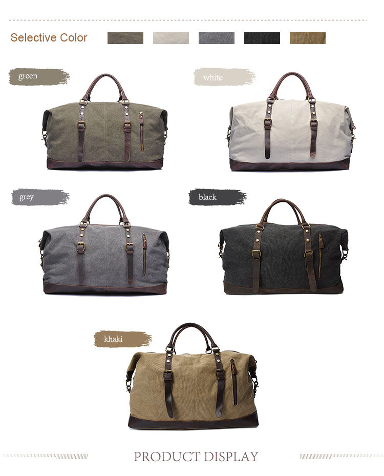 Explorer Canvas Genuine Leather Weekender Duffle bag - trendyful