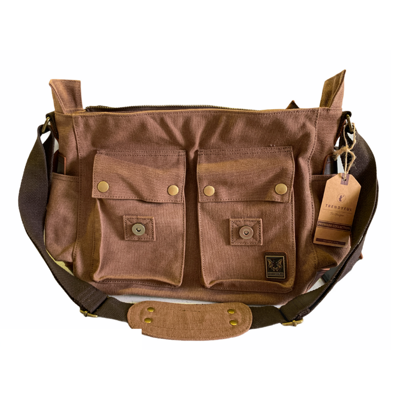 Tyrone Canvas & Leather Messenger Bag | Shoulder Bag - trendyful