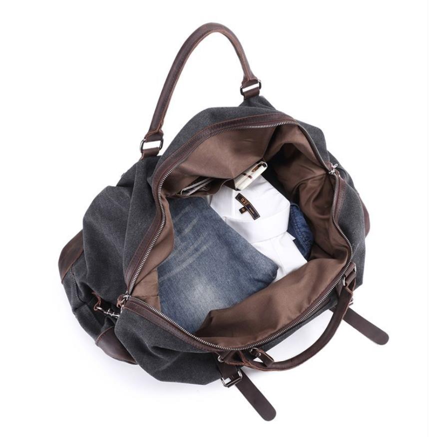 Leeston Canvas Leather Duffle Bag - trendyful