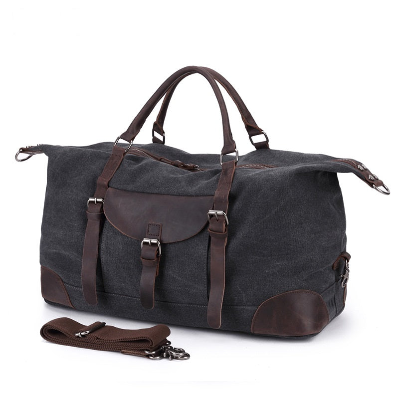 Leeston Canvas Leather Duffle Bag - trendyful