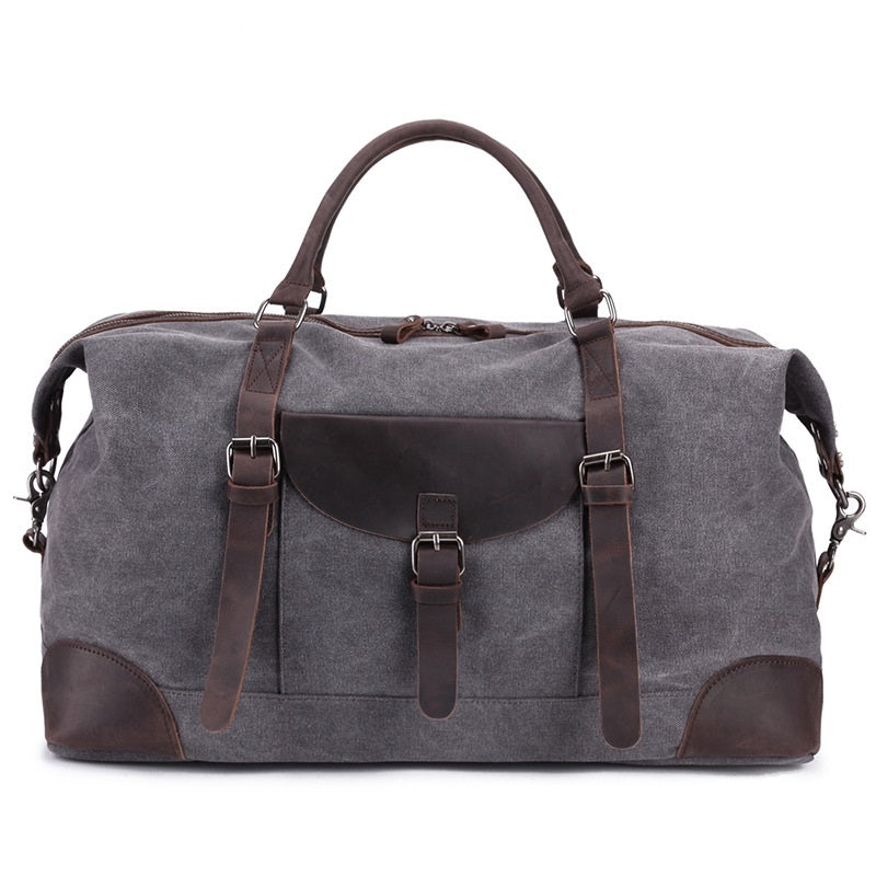 Leeston Canvas Leather Duffle Bag - trendyful