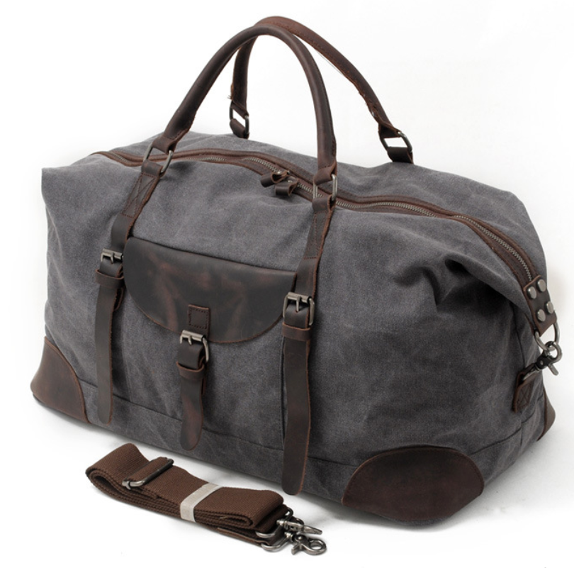 Leeston Canvas Leather Duffle Bag - trendyful