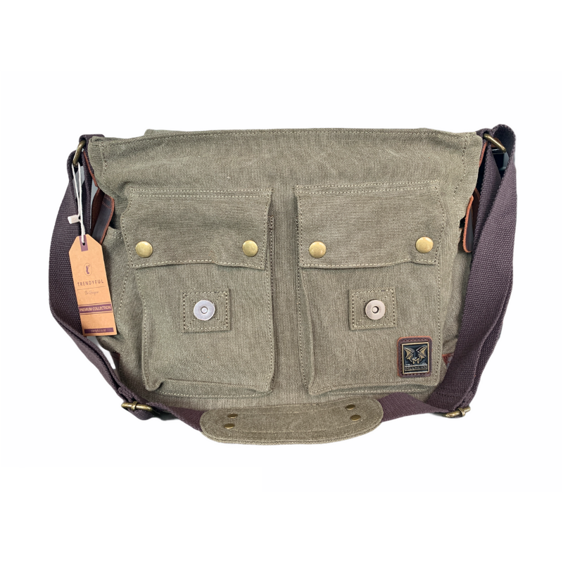 Tyrone Canvas & Leather Messenger Bag | Shoulder Bag - trendyful
