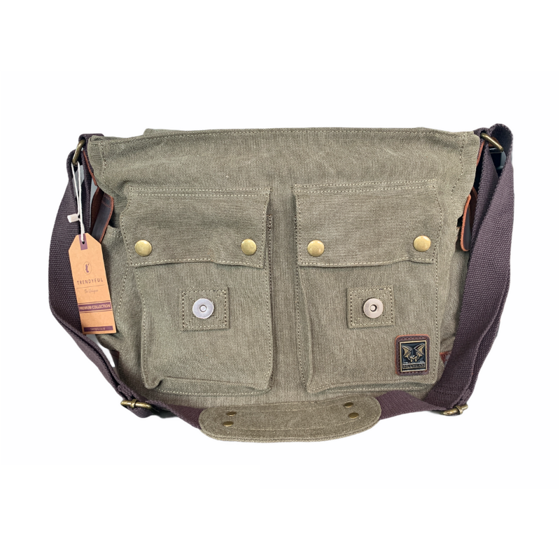 Tyrone Canvas &amp; Leather Messenger Bag | Shoulder Bag - trendyful