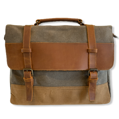 Saxon Waterproof Vintage Waxed Canvas Genuine Leather Laptop Bag 15 inch - trendyful