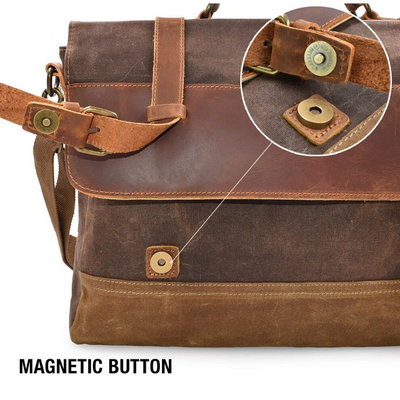 Saxon Waterproof Vintage Waxed Canvas Genuine Leather Laptop Bag 15 inch - trendyful